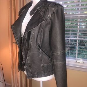 Maude faux leather moto distressed jacket in gray